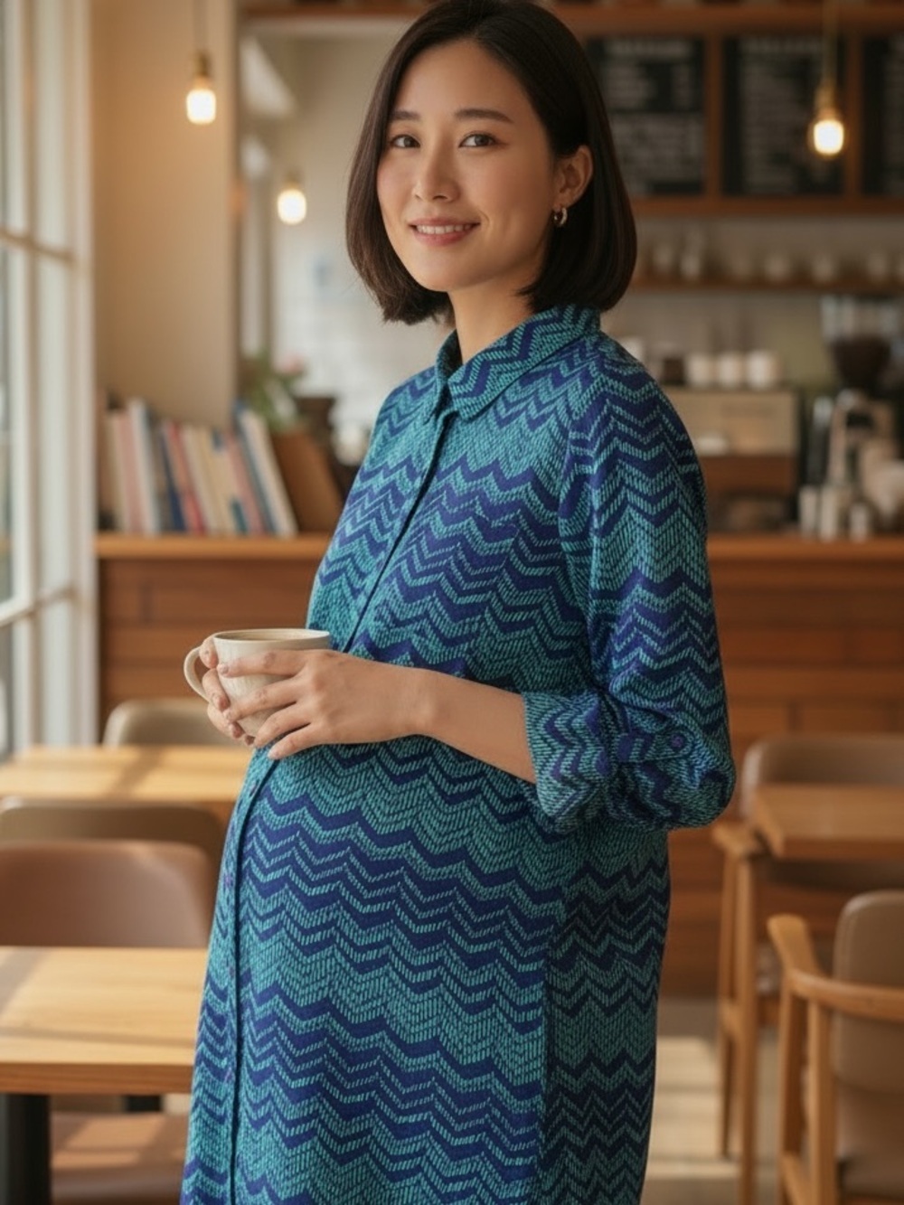 Motherhood Teal & Navy Chevron Button-Front Maxi Dress